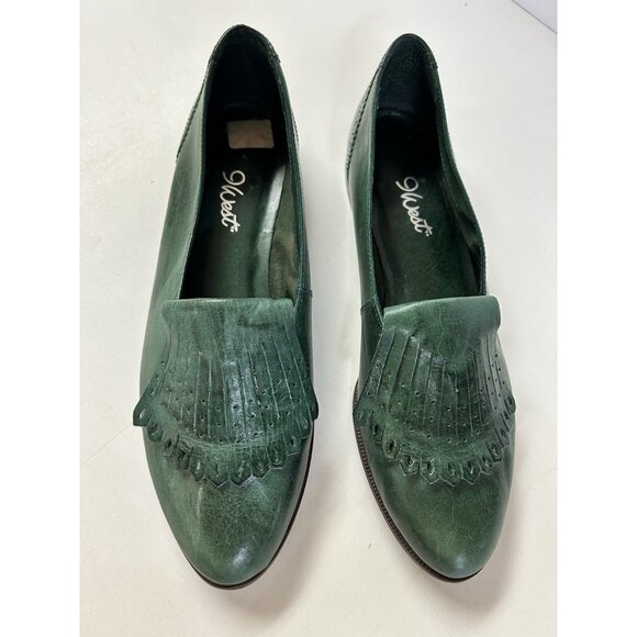 Vtg 9 West Nine West Green Womens Size 7.5M Leather Fringe Loafers Flats N-Sadie - Picture 2 of 8